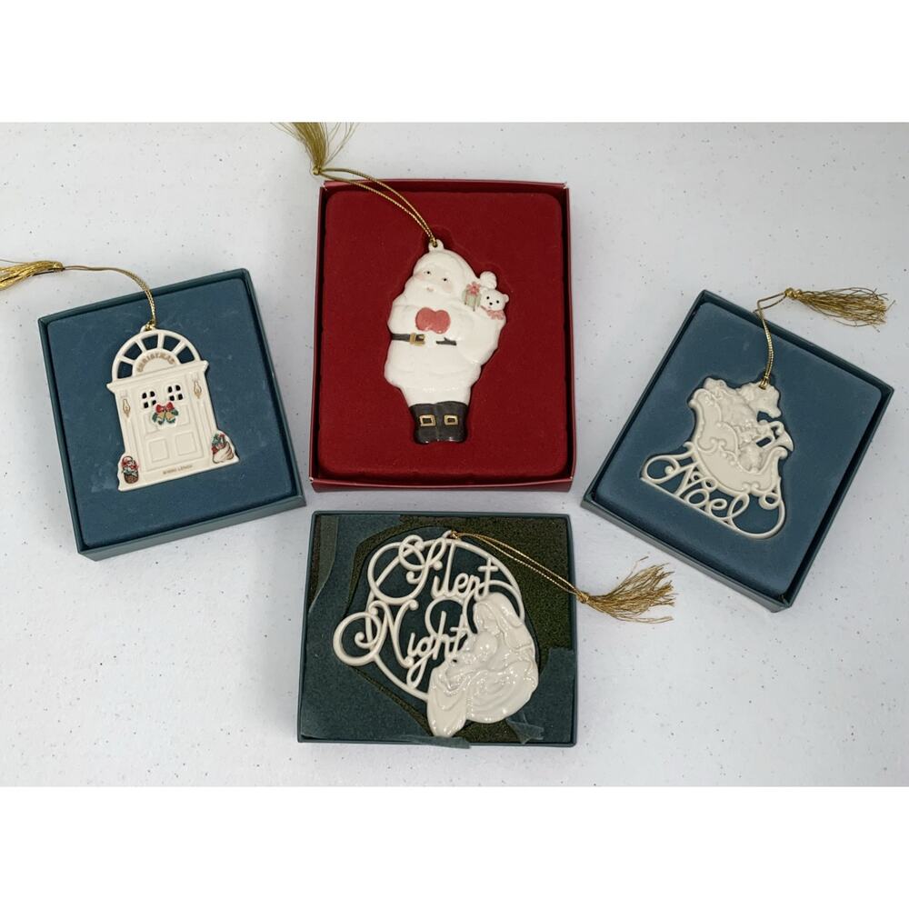 Vintage Lenox Christmas Ornament Lot Of 4 Santa Door‎ Noel Silent Night In Boxes